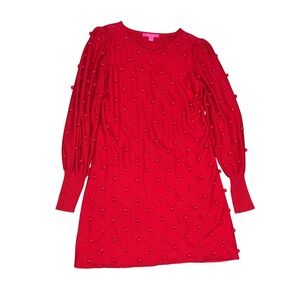 Lilly Pulitzer Kippa Sweater Dress Women XL Ruby Red‎ Bobble Puff Sleeve Holiday